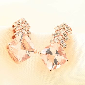 LUXORO zertifiziert und gepr&uuml;ft AAA Marropino Morganit und Diamant Ohrringe in 417 Ros&eacute;gold - 2,70 ct.