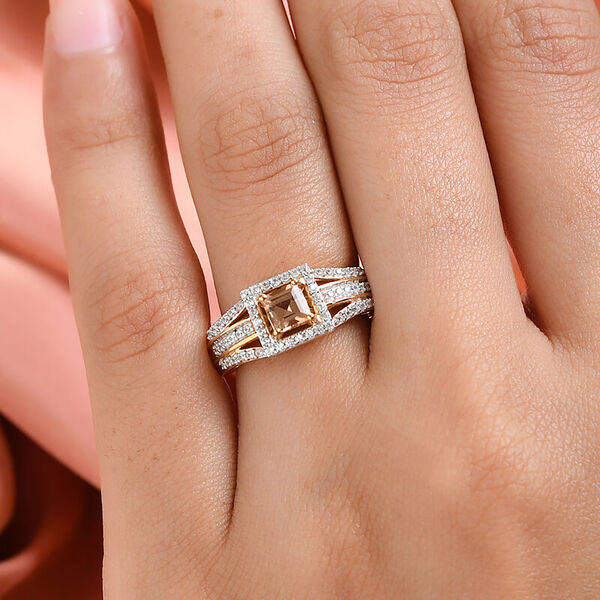 Golden kaiserlicher Topas und Zirkon Ring 925 Silber 585 Vergoldet image number 3