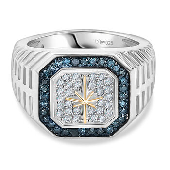 D'Joy blauer und wei&szlig;er Diamant zweifarbiger Herrenring - 0,47 ct.