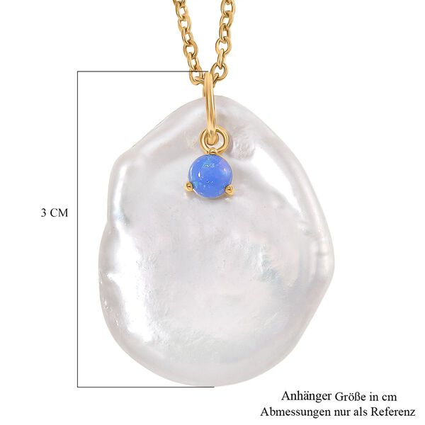 Wei&szlig;e Keshi Perle, Blauer Opal Anh&auml;nger mit Kette, Messing, Reiner Edelstahl, vergoldet image number 6