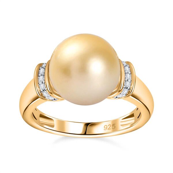 Goldener Südseeperlen- und Moissanit-Ring - 10,57 ct. image number 4