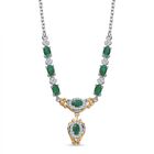 Kagem Sambischer Smaragd, Weißer Zirkon Halskette ca. 45 cm 925 Silber rhodiniert ca. 2,11 ct.