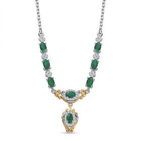 Kagem sambische Smaragd und Zirkon Halskette, 45 cm - 2,11 ct.
