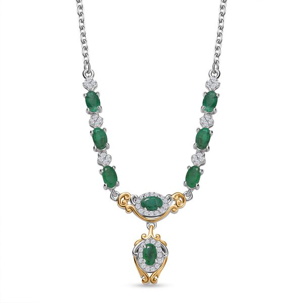 Kagem sambische Smaragd und Zirkon Halskette, 45 cm - 2,11 ct. image number 0