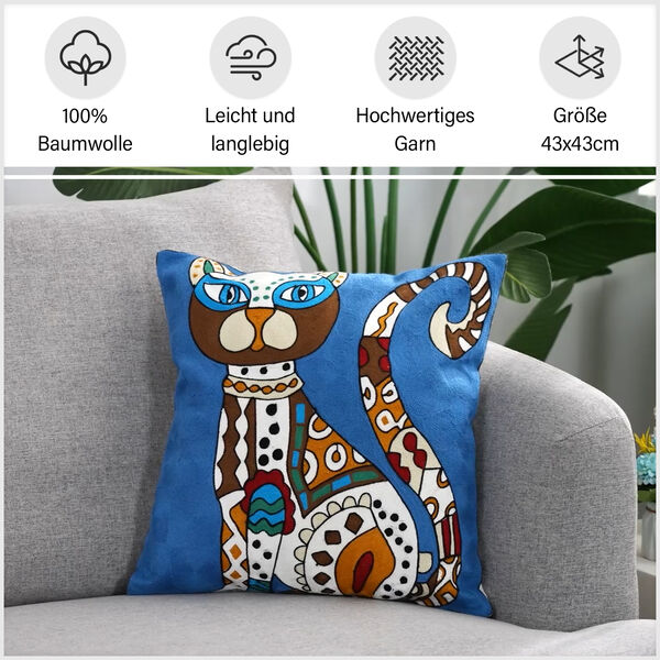 Kissenbezug, Einzelkatze in blau image number 6