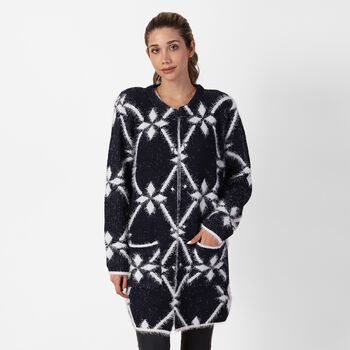 Langer Cardigan mit Taschen und Knopf, gestrickt, Einheitsgr&ouml;&szlig;e Dunkelblau