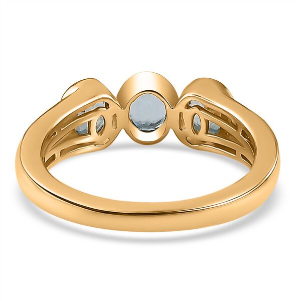 TUCSON FIND - Natürlicher AA Aqua Kyanit, Weißer Zirkon Ring 925 Silber Gelbgold Vermeil (Größe 19.00) ca. 1.44 ct image number 6