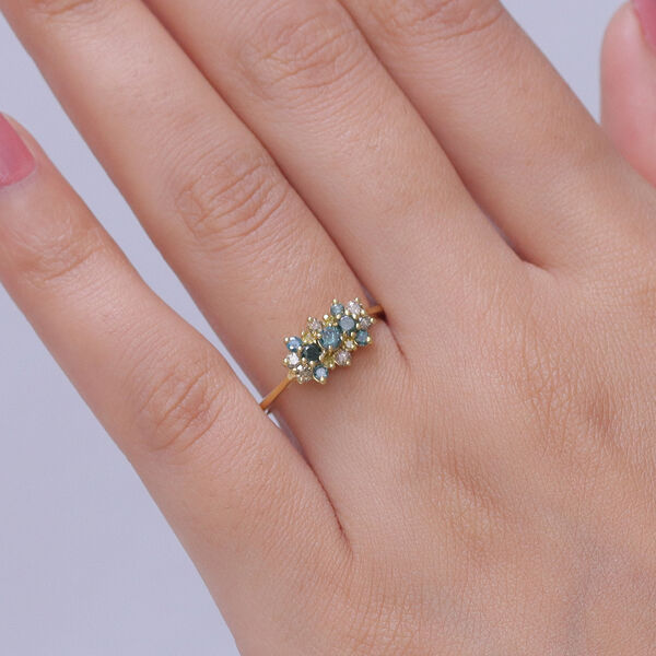 D'Joy Blauer Diamant, Gr&uuml;ner Diamant Ring 925 Silber 750 Gelbgold vermeil (Gr&ouml;&szlig;e 17.00) (10-15 Werktage Lieferzeit) ca. 0.50 ct image number 2