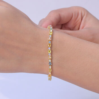 D'Joy Mehrfarbig Saphir, Nat&uuml;rlicher, &auml;thiopischer Welo Opal Armband ca. 20 cm 925 Silber 750 Gelbgold vermeil ca. 8,68 ct.