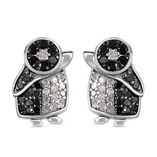 GP Spezial Kollektion - Wei&szlig;er und Schwarzer Diamant, Kanchanaburi Blauer Saphir, Ohrringe 925 Silber platiniert ca. 0.50 ct