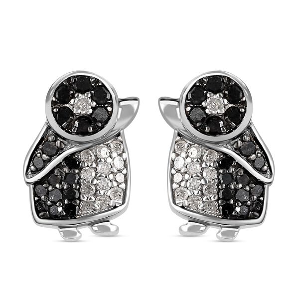 GP Spezial Kollektion - Wei&szlig;er und Schwarzer Diamant, Kanchanaburi Blauer Saphir, Ohrringe 925 Silber platiniert ca. 0.50 ct