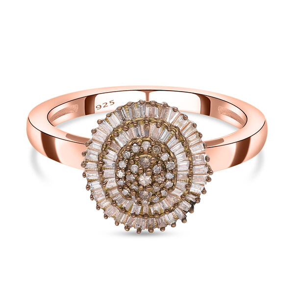 Nat&uuml;rlicher Champagner Diamant Ring 925 Silber Ros&eacute;gold Vermeil, (Gr&ouml;&szlig;e 18.00) ca. 0.50 ct