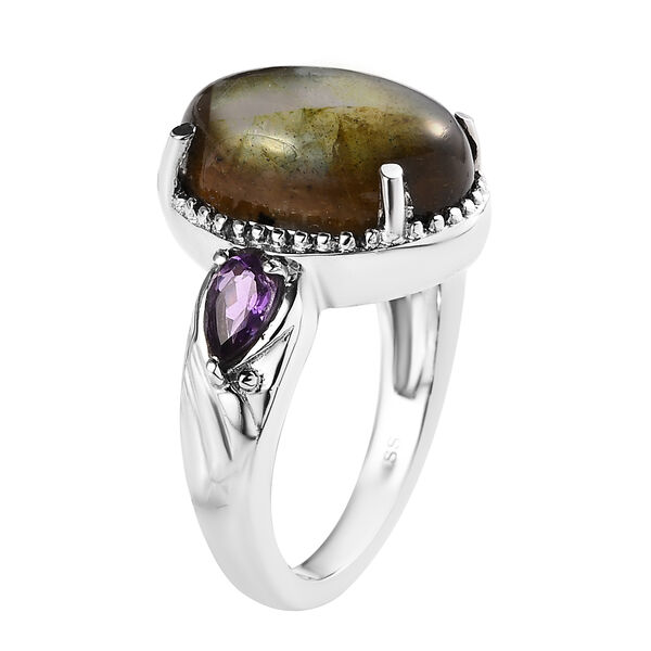 Labradorit und afrikanischer Amethyst-Ring, Edelstahl  ca. 6,39 ct image number 4