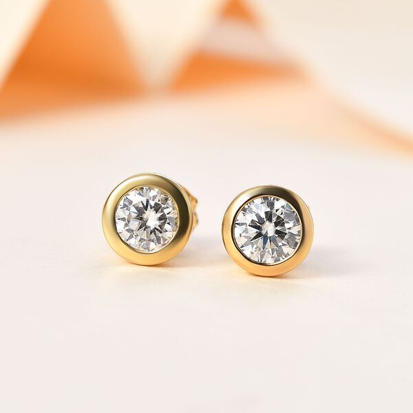 Moissanit Ohrringe, 925 Silber 750 Gelbgold Vermeil - 0,88 ct. image number 2