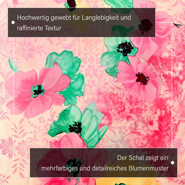 LA MAREY - 100% Maulbeeren-Seidenschal, Chiffon, 55x170 cm, mehrfarbiges florales Muster image number 3