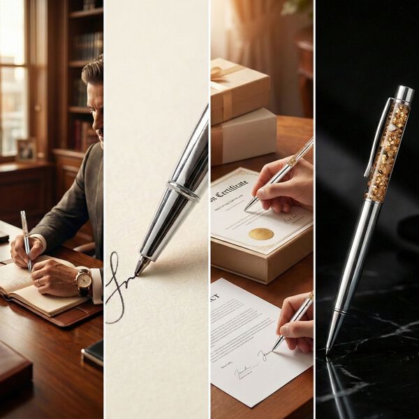 LIVMORE Set Kugelschreiber mit Ersatzmine, silberfarben, Echtgoldfolie image number 3