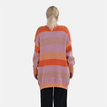 TAMSY - Gestreifter Cardigan, Orange und Lila, Einheitsgr&ouml;&szlig;e