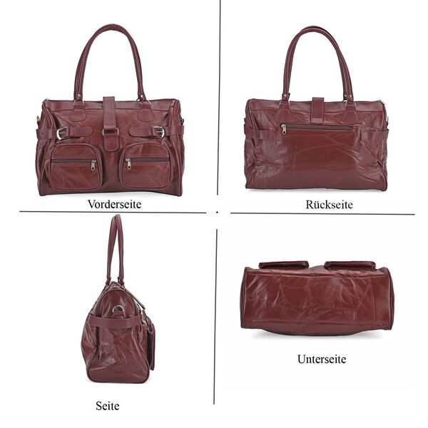 Patchwork Crossbody Tasche aus Schafleder mit mehreren Reißverschlussfächern, 40×16,5×25,5 cm, Burgunderrot image number 4