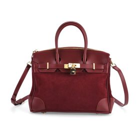 Grand Pelle Echtleder Citybag mit Reißverschluss und Schlossoptik 30 x 16 x 23 cm Burgunder