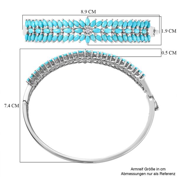 Sleeping Beauty Türkis, Weißer Zirkon Armreif ca. 20 cm 925 Silber platiniert ca. 10,40 ct. image number 6