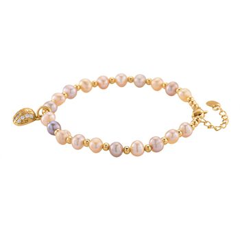 Mehrfarbige S&uuml;&szlig;wasser Perle (4-5 mm), Zirkonia Armband ca. 18cm + 5cm Extender, Nickelfreies Messing Ros&eacute;gold Vermeil