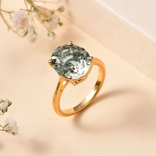 AA Prasiolith Ring, 925 Silber vergoldet (Größe 21.00) ca. 4.42 ct image number 2