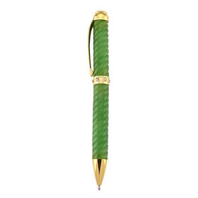 13.4*1.3cm(5.25*0.63inch  )carving Twisted Burmese Natural Green Jadeite pen ( ball pen) ,white crystal,metal:Alloy,plating:YG overlay,cutting on metal,approx weight:44.1grams