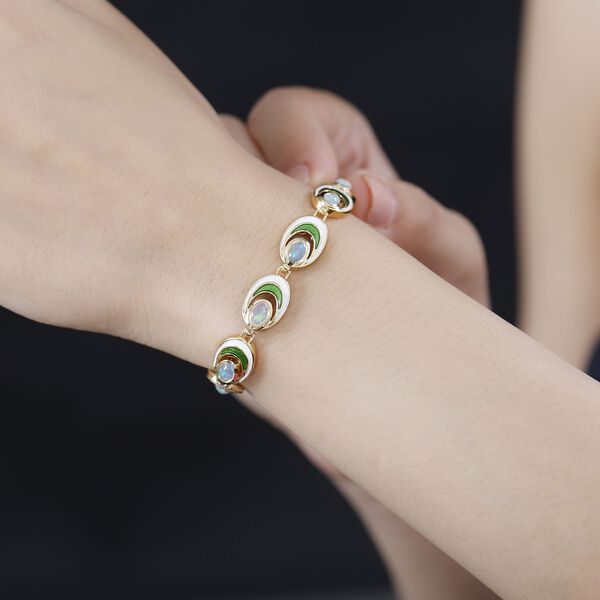 AA Nat&uuml;rlicher, &auml;thiopischer Welo Opal Armband ca. 19 cm 925 Silber 750 Gelbgold Vermeil ca. 3,45 ct. image number 3