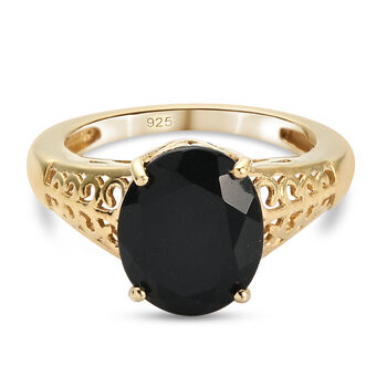 Schwarzer Spinell Ring 925 Silber vergoldet (Gr&ouml;&szlig;e 16.00) ca. 4,02 ct