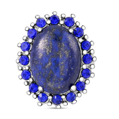 Lapislazuli, Blauer Kristall Ring, Reiner Edelstahl, (Größe 17.00), ca. 5.00 ct