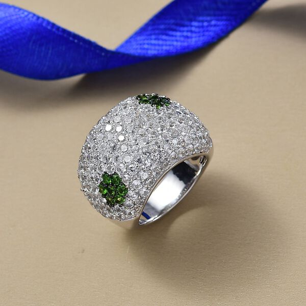 D'Joy Weißer Zirkon, Natürlicher Chromdiopsid Ring 925 Silber rhodiniert (Größe 18.00) ca. 7,97 ct image number 1