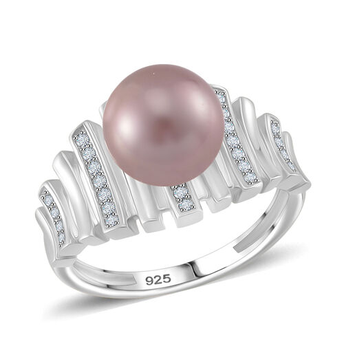Mehrfarbige Edison Perle (ca. 10-11mm), Weißer Zirkon Ring 925 Silber rhodiniert (Größe 17.00) image number 0