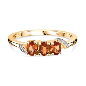 AA Orange Saphir Ring 925 Silber 750 Gelb Vergoldet (Gr&ouml;&szlig;e 21.00) ca. 0,77 ct