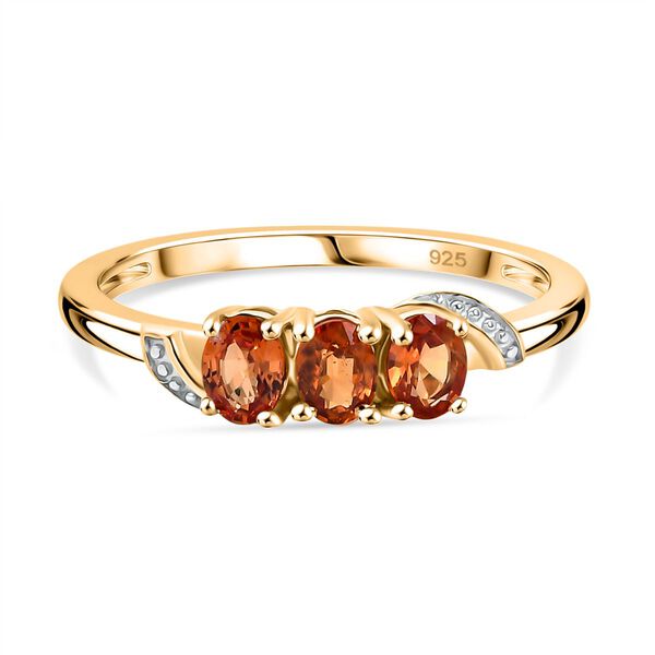 AA Orange Saphir Ring 925 Silber 750 Gelb Vergoldet (Gr&ouml;&szlig;e 21.00) ca. 0,77 ct