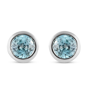 Kambodschanischer, blauer Zirkon-Ohrstecker, 925 Silber platiniert ca. 1,64 ct