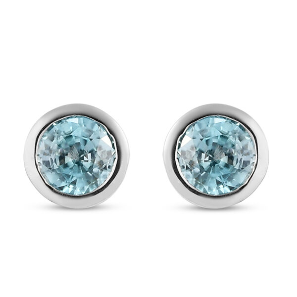 Kambodschanischer, blauer Zirkon-Ohrstecker, 925 Silber platiniert ca. 1,64 ct