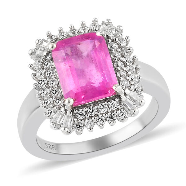 Ilakaka Rosa Saphir und Zirkon Halo-Ring, 925 Silber platiniert, 3,91 ct. image number 4