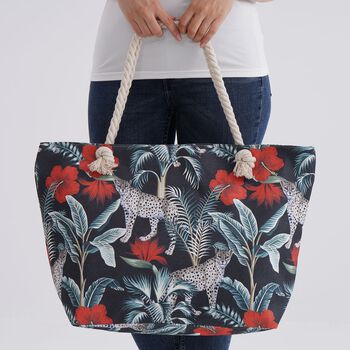 Handbemalte Tasche mit verstellbarem Kordelriemen, 50x17x38cm, Leopardenmuster
