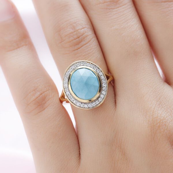 Amerikanischer, Natürlicher Sleeping Beauty Türkis und weißer Zirkon-Ring, 925 Silber Gelbgold Vermeil  ca. 3,80 ct image number 3