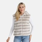 Weste mit Kapuze aus Webpelz, Einheitsgröße, Beige
