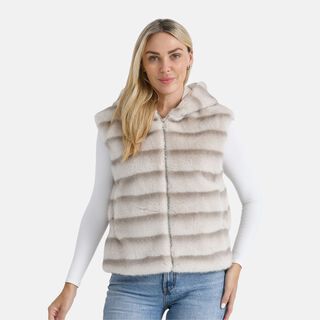 Weste mit Kapuze aus Webpelz, Einheitsgröße, Beige Weste mit Kapuze aus Webpelz, Einheitsgröße, Beige