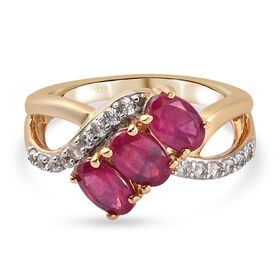 Fissure gefüllt Rubin und Zirkon Ring 925 Silber 585 Vergoldet