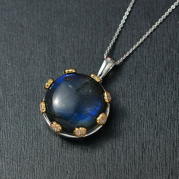 D&rsquo;Joy AAA Labradorit und Zirkon zweifarbiger Anh&auml;nger mit 50cm Kette - 24,36 ct.