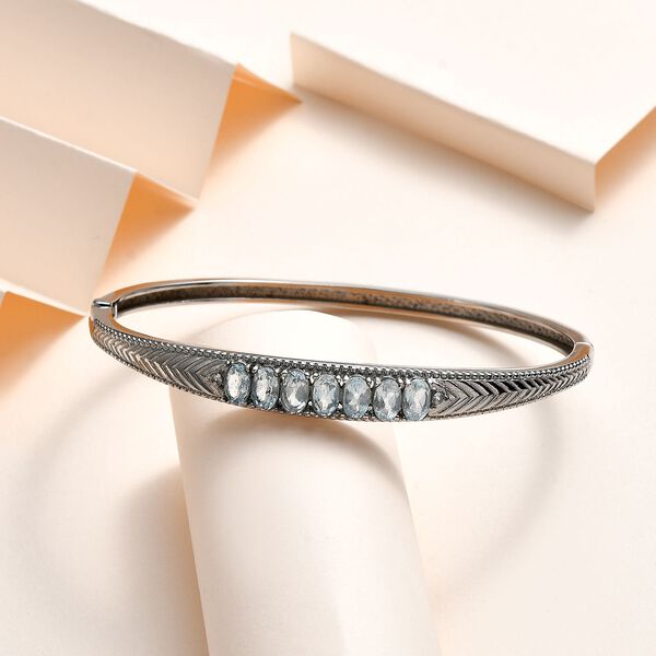 Himmelblauer Topas, Wei&szlig;er Zirkon Armreif ca. 18 cm Edelstahl ca. 3,95 ct. image number 2