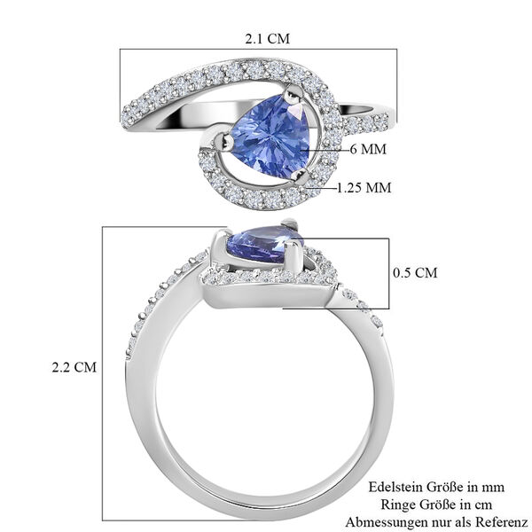 Tansanit und Zirkon Halo Ring 925 Silber Platin-Überzug image number 7