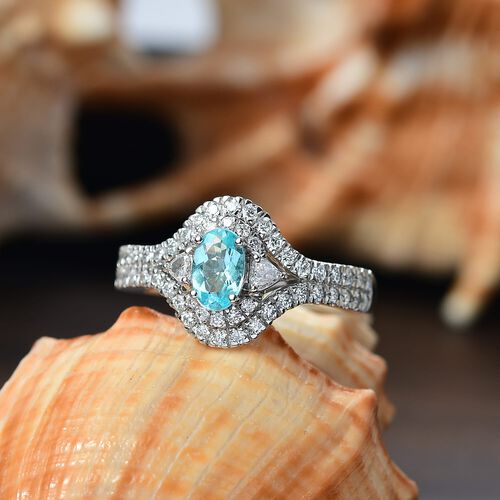AAAA Paraiba Turmalin, Weißer Diamant Ring 950 Platin (Größe 19.00) ca. 1,71 ct image number 1
