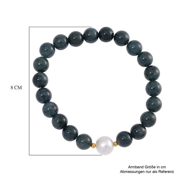 Weiße Edison Perle (10-12 mm), Natürlicher Olmek Jadeit Armband, Flexibles, 925 Silber vergoldet image number 5