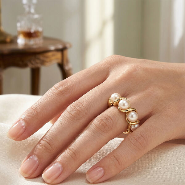 EverTrue Pfirsich S&uuml;&szlig;wasser Perle Ring in Goldton image number 2