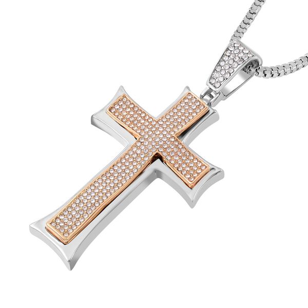 Weißer Kristall-Kreuz-Anhänger mit Kette, 73 cm image number 2