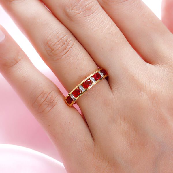 Mexikanischer Kirschfeuer-Opal und wei&szlig;er Zirkon-Ring, 925 Silber vergoldet (Gr&ouml;&szlig;e 21.00) ca. 0.73 ct image number 3